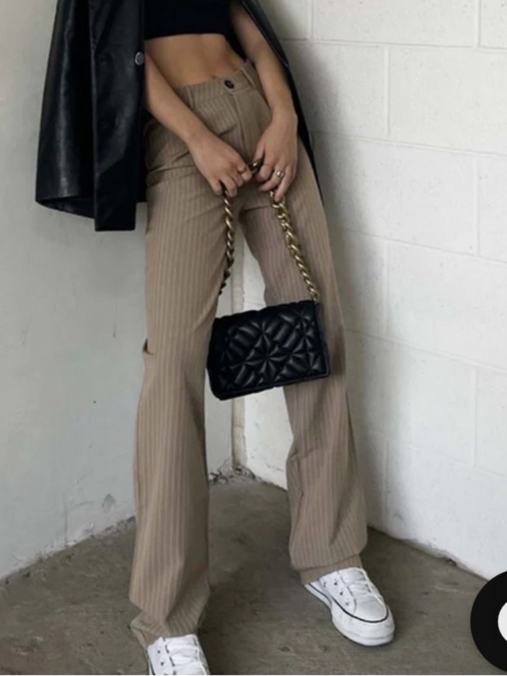 Princess Polly Taupe Pinstripe Straight Leg  Trousers